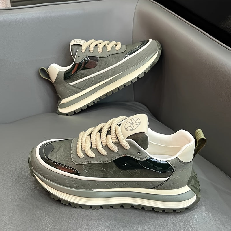 Men's Slip-Resistant Solid Color Sneakers - Low-Top Lace-Up Shoes Suitable for Casual, & Daily Wear - Comfortable Cushioned Sole, PVC Outsole, Year-Round Versatile Sneakers - ayq