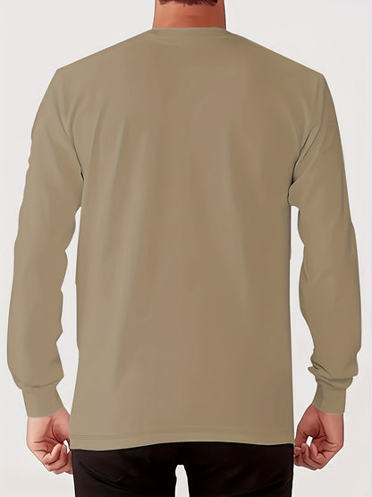 Men'S Happy New Year Graphic T-Shirt - Casual Long Sleeve Crew Neck, White with Black Lettering & Festive Design, Loose Fit for Spring/Fall, Perfect for Casual Attire, Festive Clothing | Festive Graphic Tee | Comfortable Fit