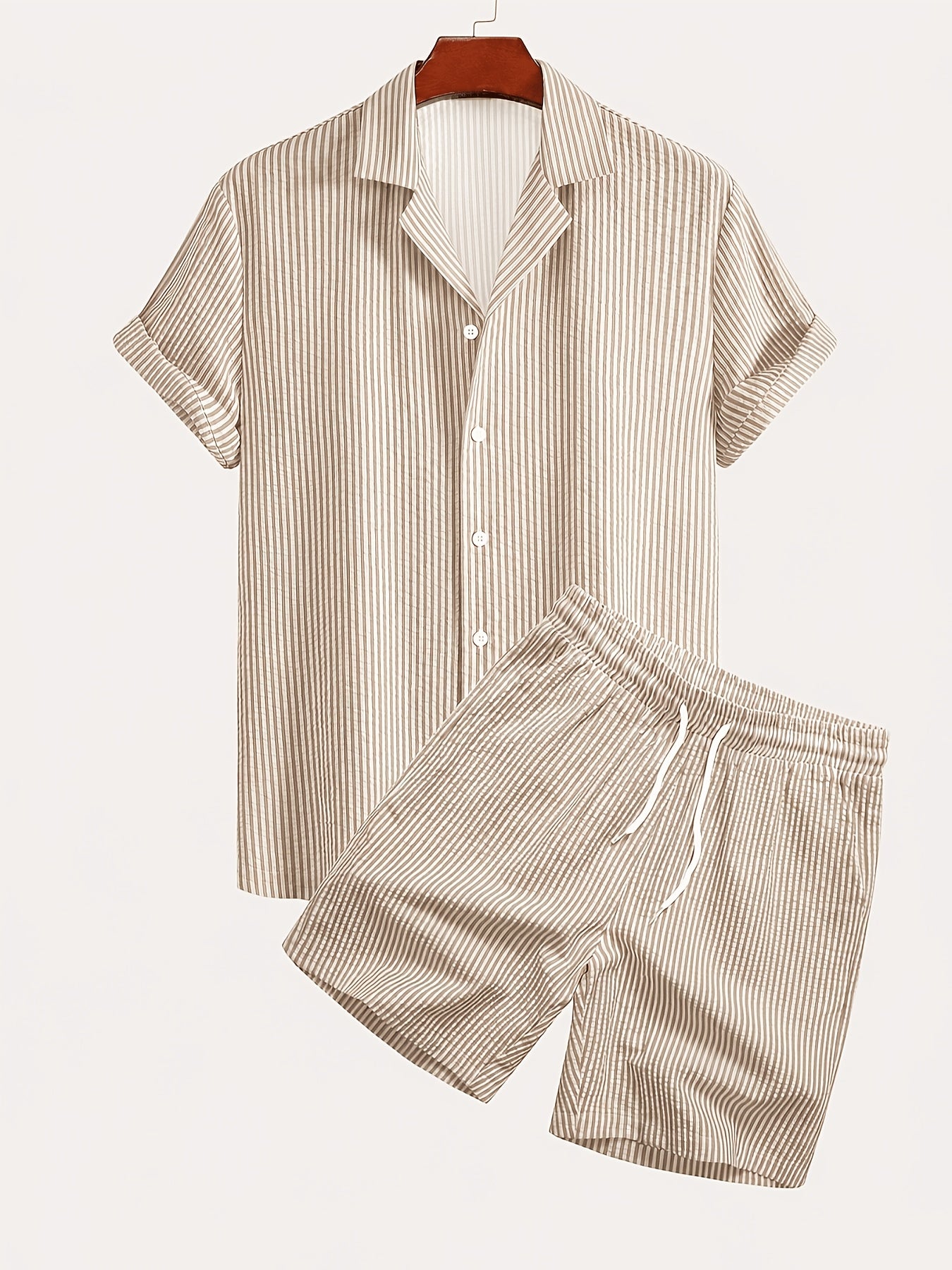 Men's Casual Breathable Bubble Stripe Pajama Set with Drawstring