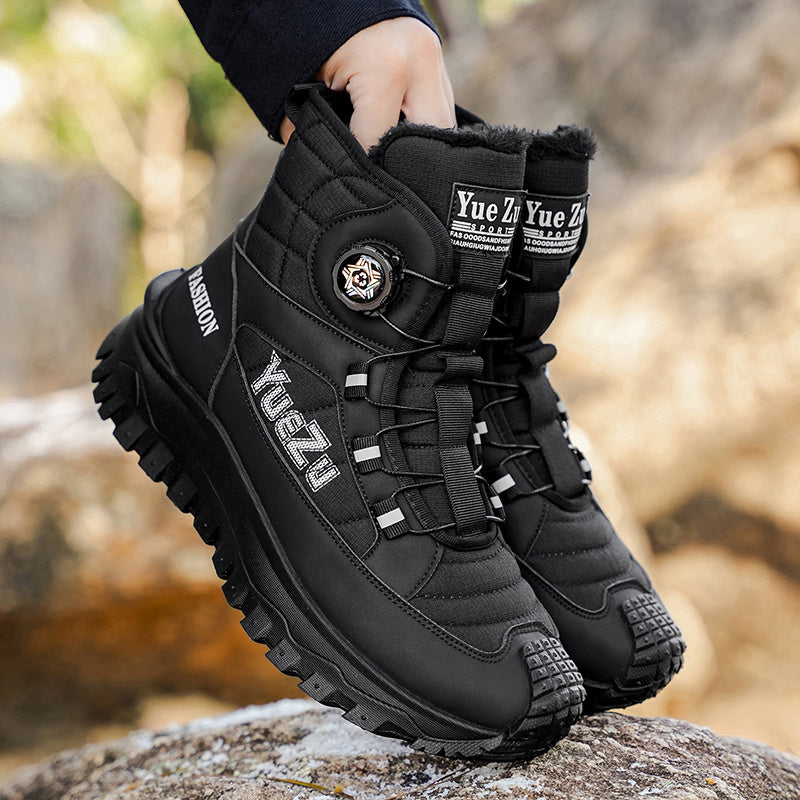 Men's -Lined Snow Boots, Winter Warm Work Boots, Wear-Resistant Outsole Anti-Slip Hiking Boots, Outdoor Trekking Boots, Tactical Work Boots, Gear Pattern Anti-Slip Sole, Snow Mountain Hiking Boots, Professional Outdoor Polar