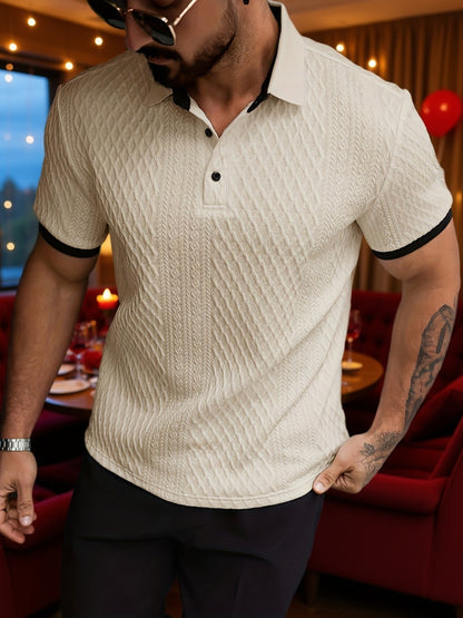 Men's Color-Blocked Argyle Polo Shirt with Collar for Summer