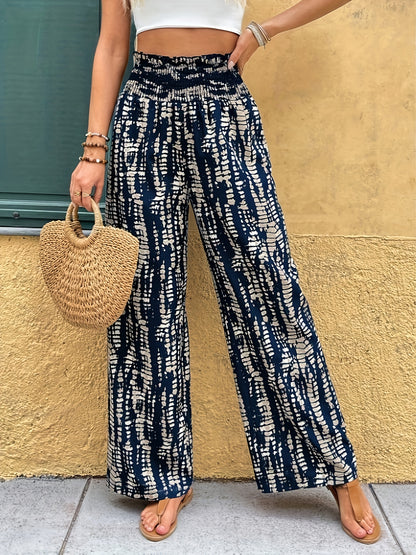 Women's High-Waisted Wide-Leg Printed Trousers for Spring/Summer