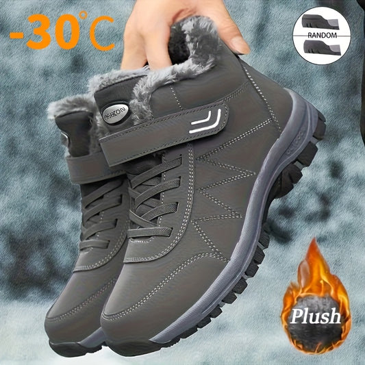 Men's Plush-Lined Winter Snow Boots - Durable, Non-Slip Traction Sole with Hook & Loop Fastener, Comfortable Fabric Lining for Outdoor Hiking and Casual Wear, Winter Boots