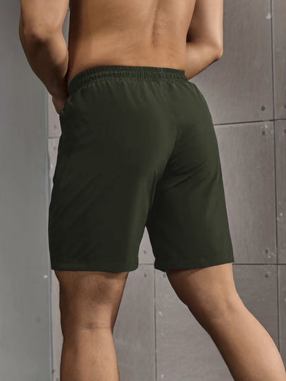 Super Thin Men's Casual Simple Style Comfy Shorts, PERFORMANCE Letter Print Home Pajamas Bottom With Zipper Pockets And Drawstrings, Men's Summer Outdoor Fitness Clothing
