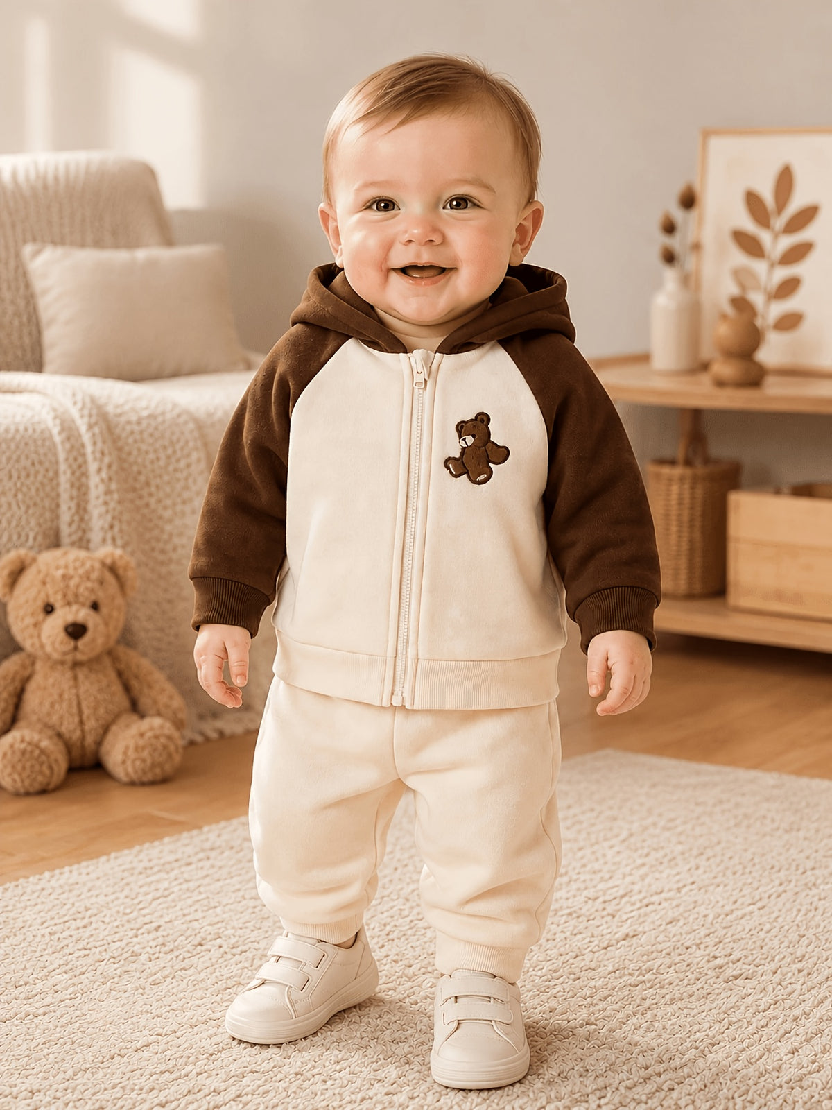 Newborn Boys' Autumn Winter Hooded Sweatshirt & Pants Set