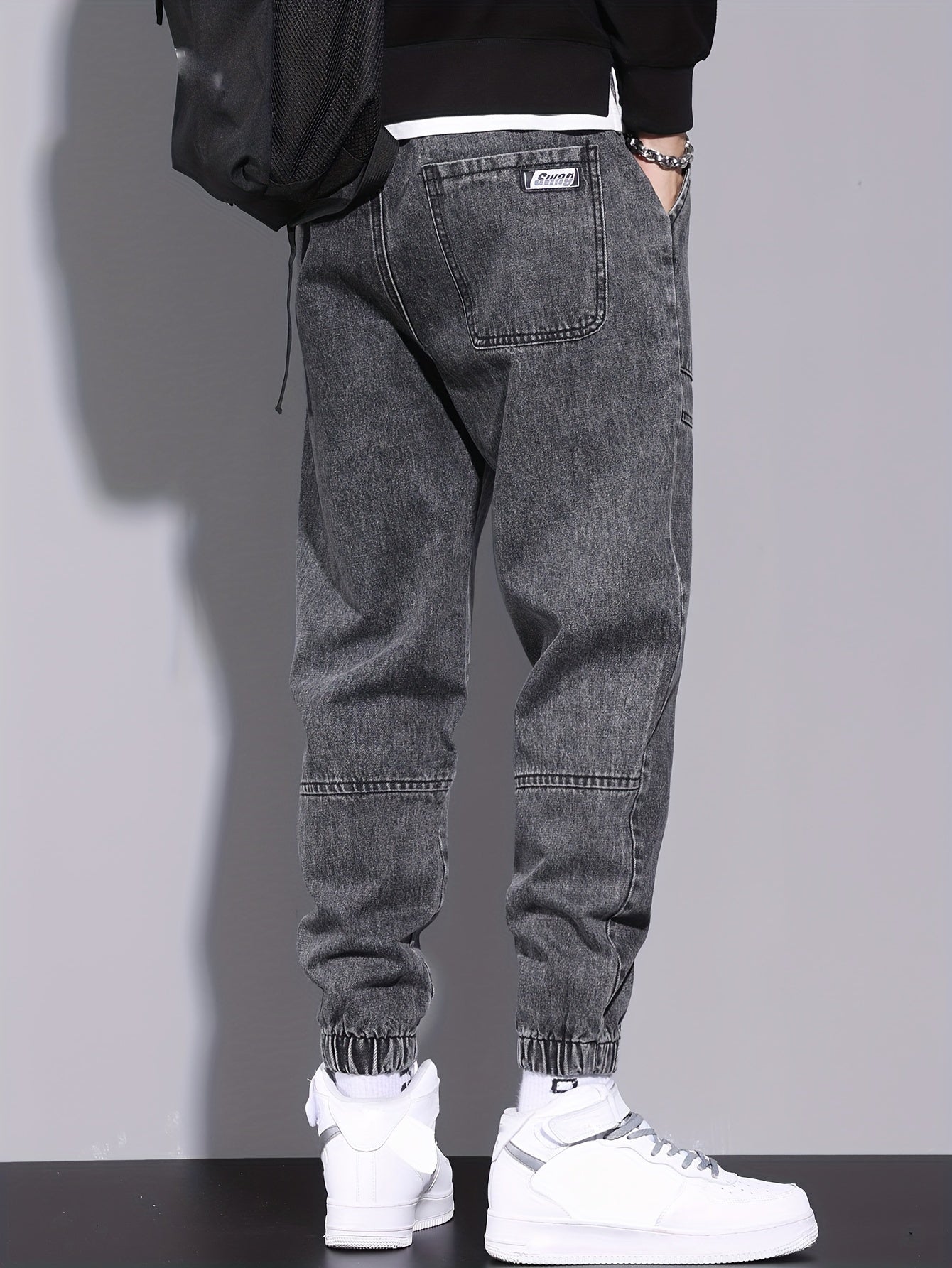 Men's Street Style Harem Jeans - Casual Loose Fit with Elastic Drawstring Waist, Versatile & Stylish for All Seasons