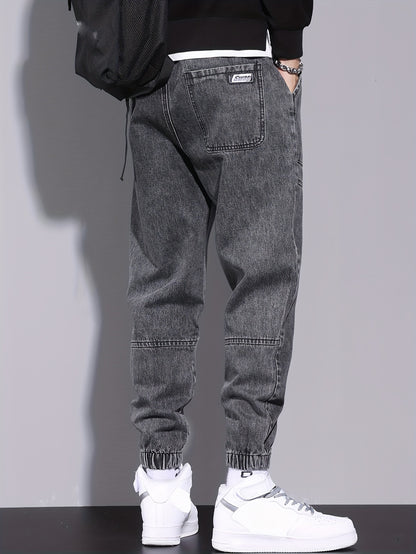Men's Street Style Harem Jeans - Casual Loose Fit with Elastic Drawstring Waist, Versatile & Stylish for All Seasons