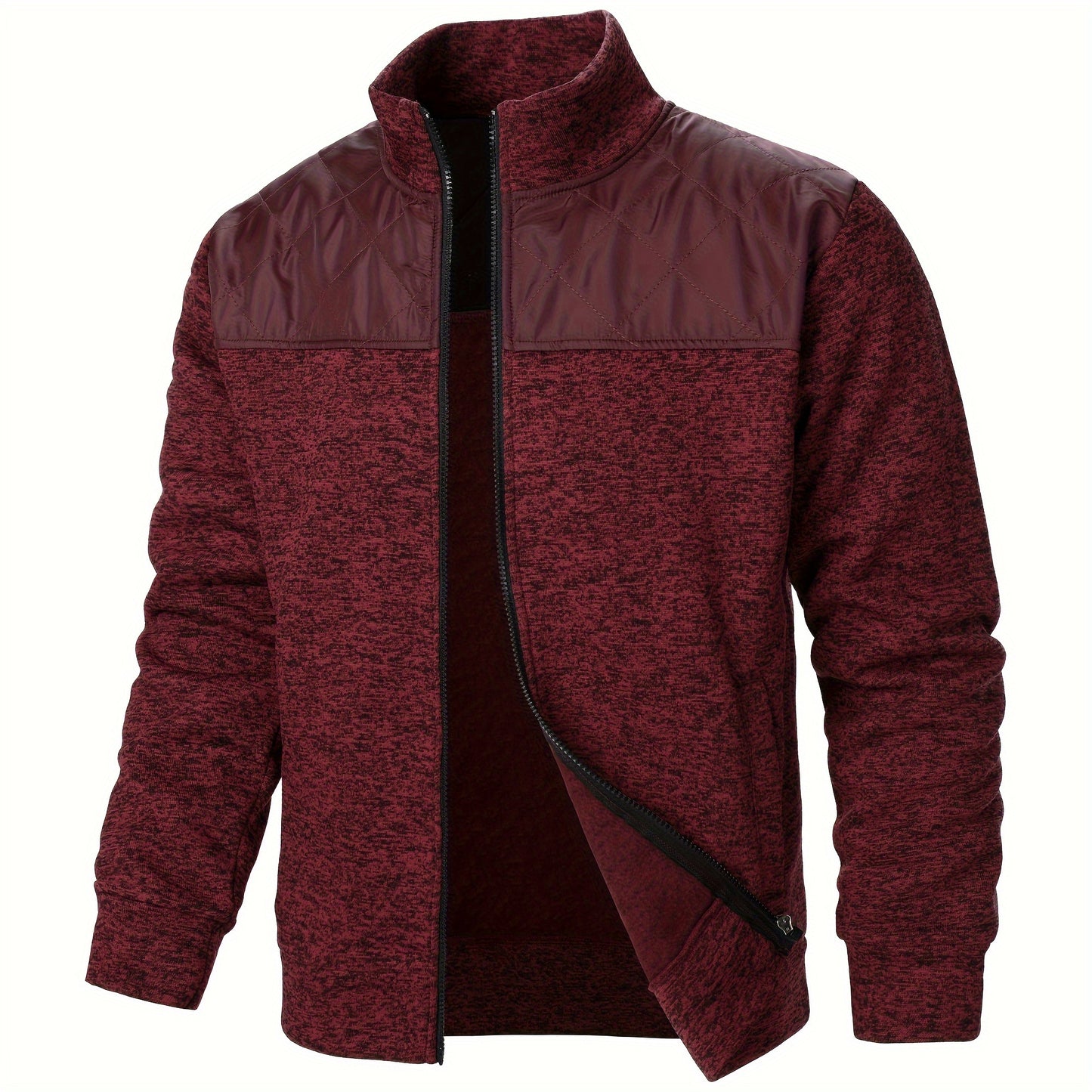 Men's Blocking Quilted Jacket For Spring And Autumn, Casual Stylish Outdoor Stand Collar Coat As Gift