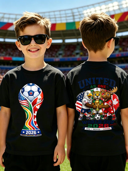 Kids 2026 World Cup Soccer Fan T-Shirt with Trophy Print