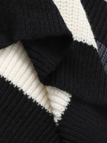 JNBLDA Շիկ գծավոր տրիկոտաժե սվիտեր, տղամարդու առօրյա տաք, ձգվող, կլոր վզնոցով սվիտեր աշնանային ձմռանը