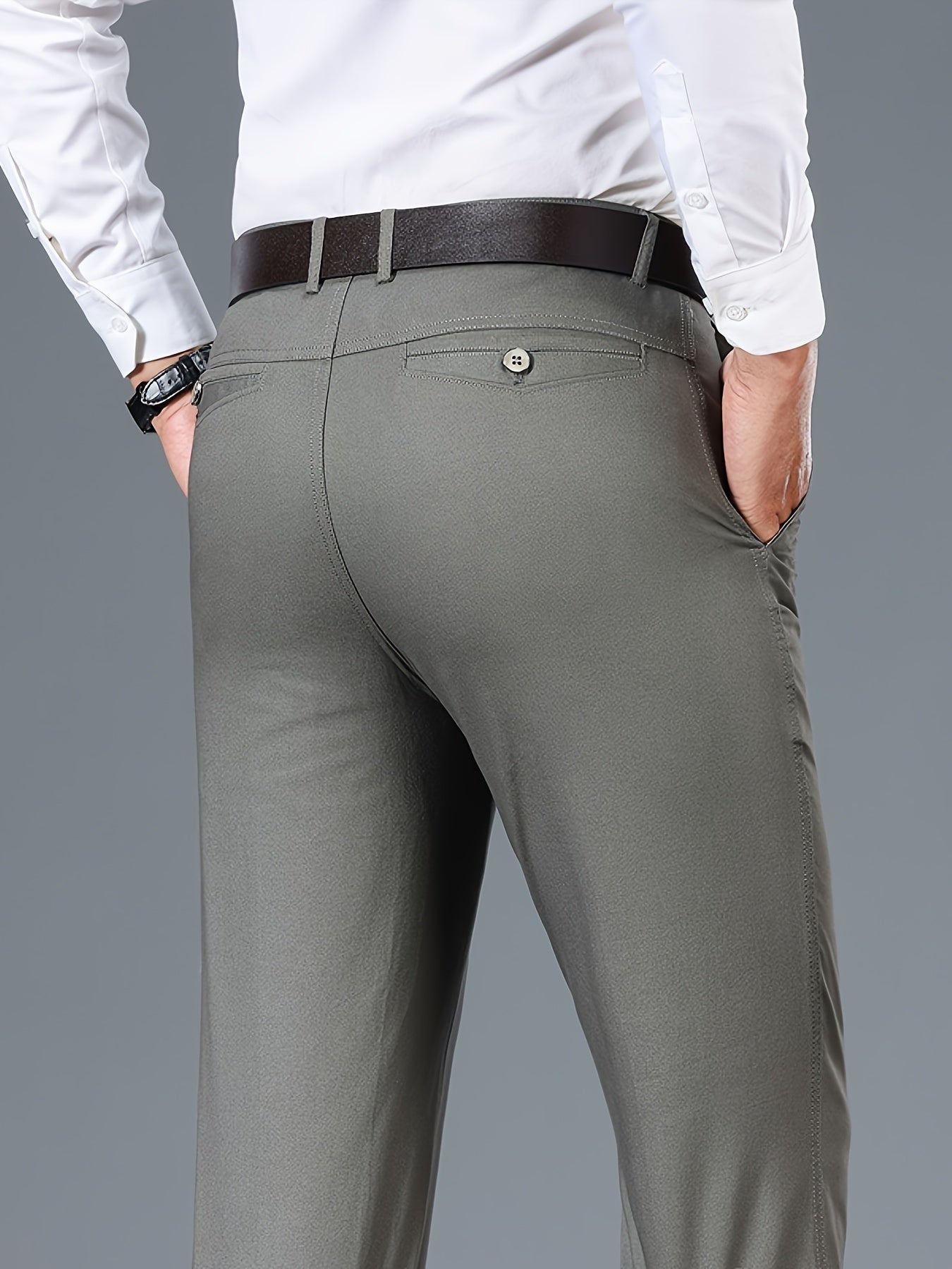 Men's Light Business Cotton Dress Pants - Straight Leg, Olive Green, 100% Cotton, Perfect for Office or Casual Outings