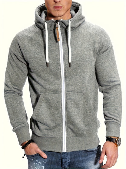 Men'S Navy Blue Hooded Zip-Up Sweatshirt - Casual Long Sleeve Pullover with Front Pockets, Soft Polyester Fabric, Perfect for Fall/Winter, Everyday Comfort Apparel|Hooded Sweatshirt|Zippered Hoodie