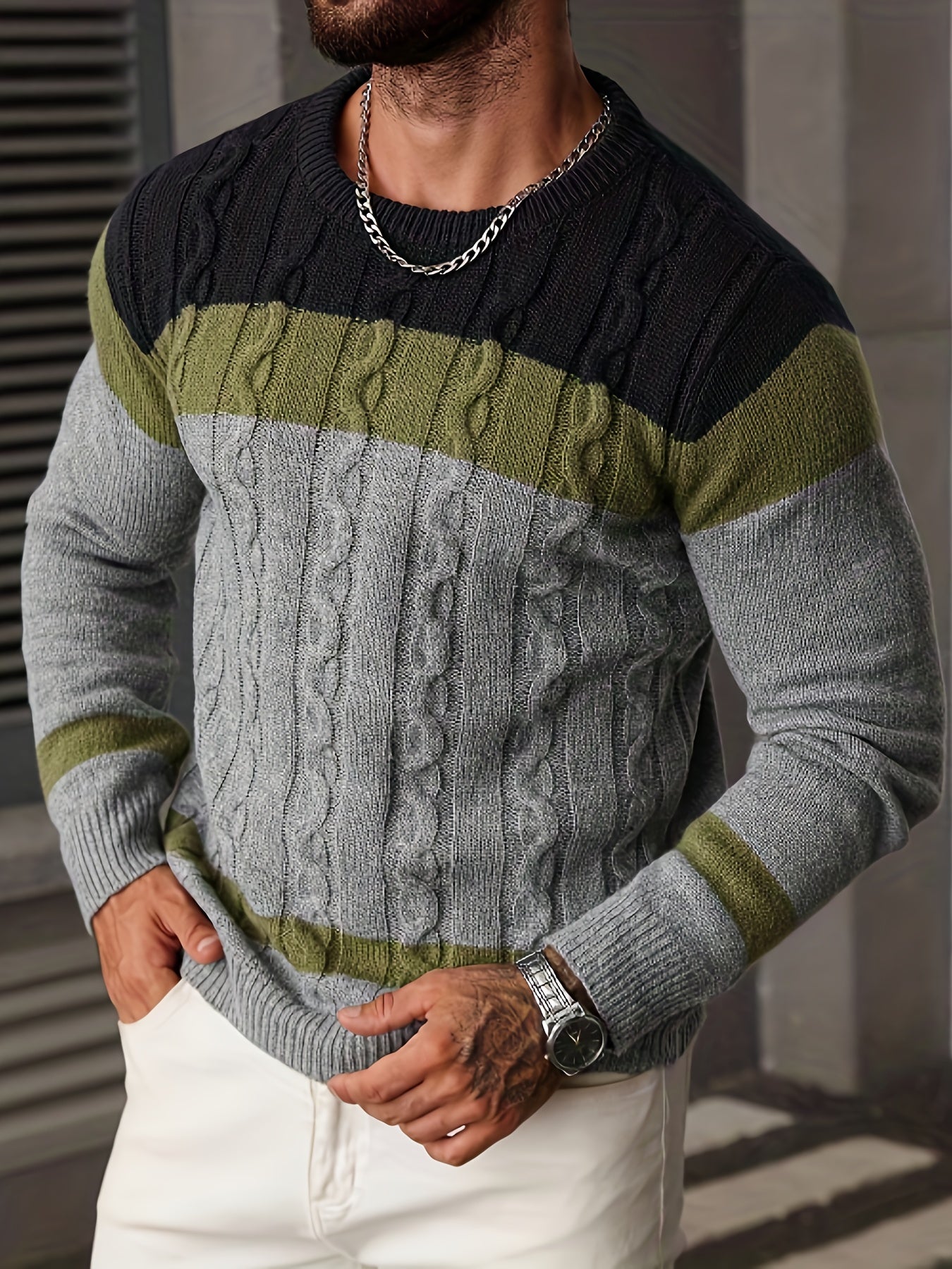 Տղամարդկանց աշուն/ձմեռ առօրյա գունային բլոկներով տրիկոտաժե պուլովեր սվիտեր