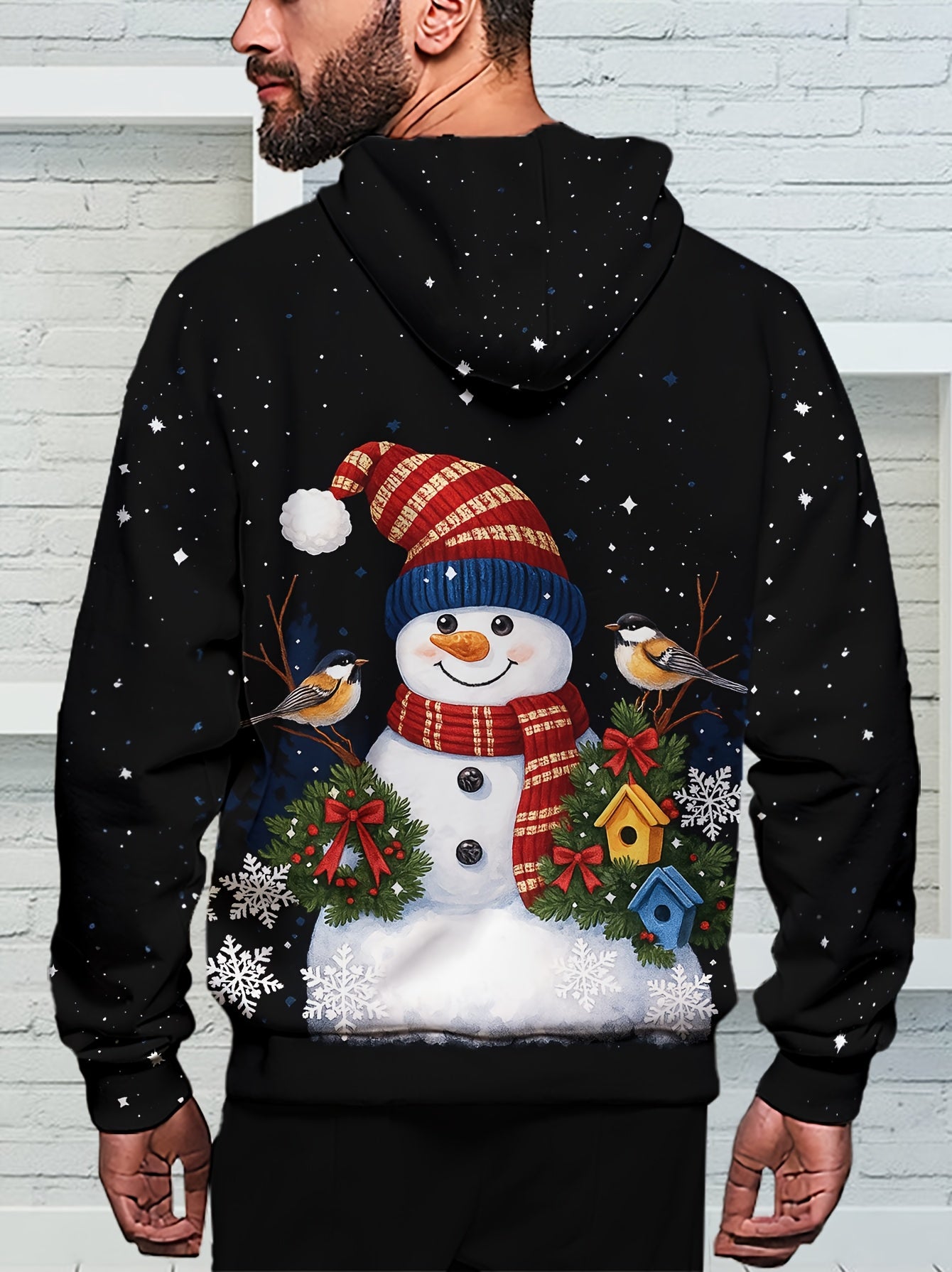 Men's Winter Snowman & Snowflake Print 3D Hooded Sweatshirt - Thick Warm Pullover Sweater for Christmas, New Year's, Valentine's Day - Machine Washable Casual Winter Sweater for Men with Festive Snowman & Snowflake Design, Ge