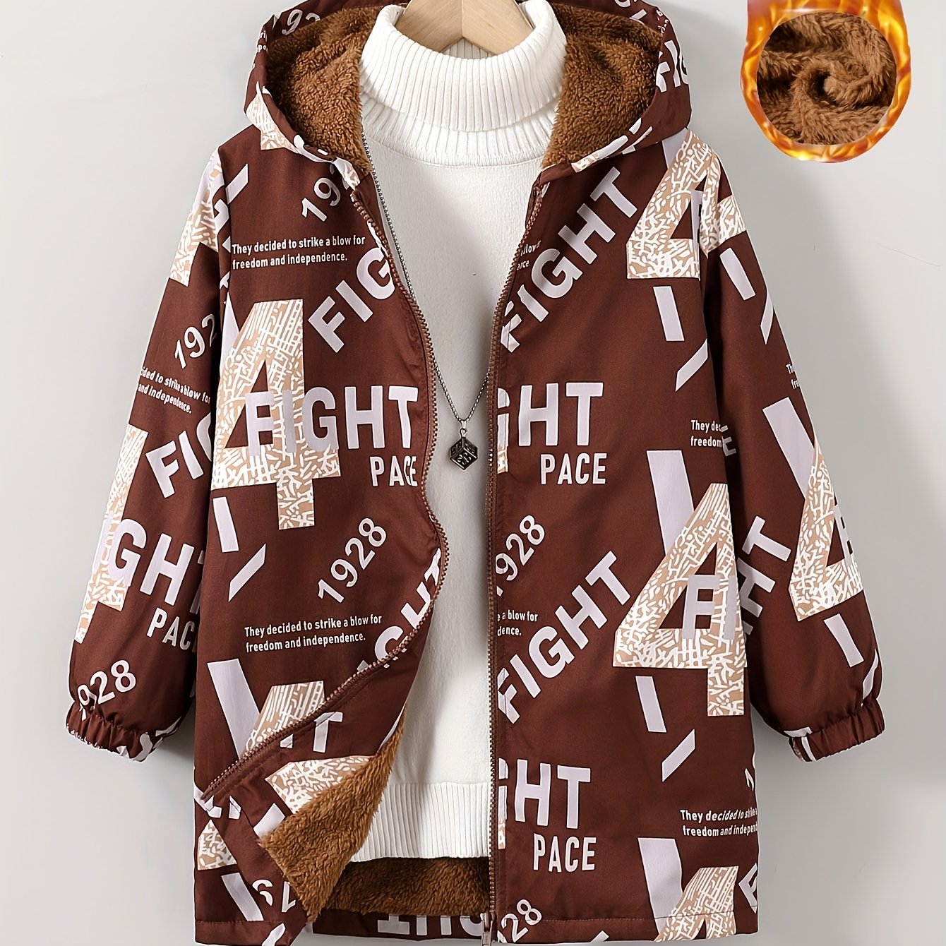 Boys' Cozy Jacket with Letter Print - Casual & Warm Windproof Outerwear for Fall/Winter