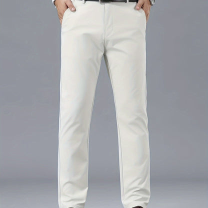 Men's Classic Business Casual Pants - Polyester, Solid Color, Regular Fit for All Seasons