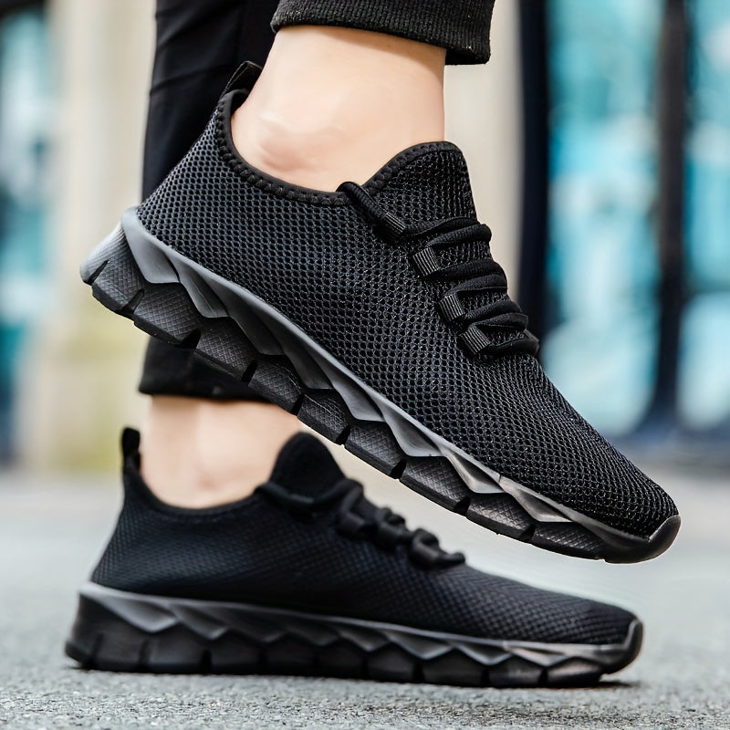 Men's Solid Slip On Sneakers, Breathable Lightweight Non Slip Casual Shoes For Outdoor Gym Workout Park Walking All Seasons Comfy
