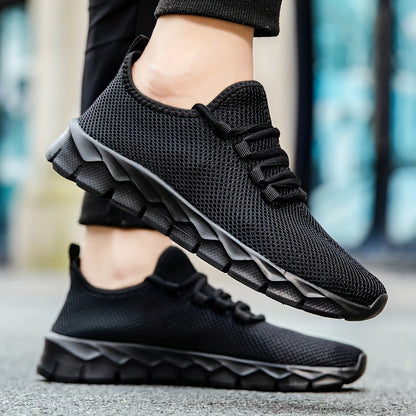 Men's Solid Slip On Sneakers, Breathable Lightweight Non Slip Casual Shoes For Outdoor Gym Workout Park Walking All Seasons Comfy