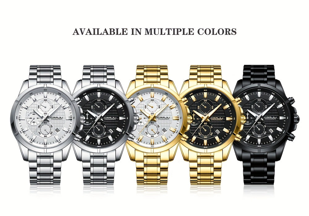 CRRJU Fashion Men's Watch, Business Solid Stainless Steel Multifunctional Chronograph Watch