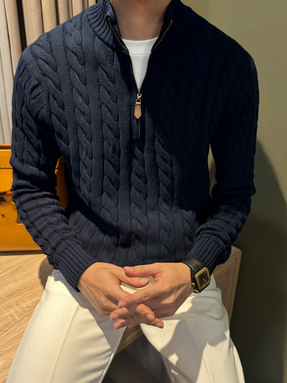 Men'S Casual Knit Sweater with a Half-Zip And Stand Collar, Perfect for a Relaxed Autumn And Winter Style