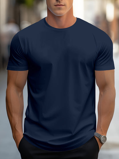 1pc Men's Spring Summer Casual Short Sleeve T-Shirt - Solid Black, Regular Fit Round Neck, Breathable Fabric for Gym, Outdoor  Casual Attire, Gym Shirts, Durable Casualwear, Smooth Texture