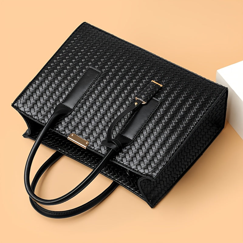Large Woven Ladies Handbag with Removable Strap and Metal Buckle