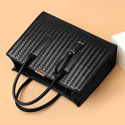Large Woven Ladies Handbag with Removable Strap and Metal Buckle