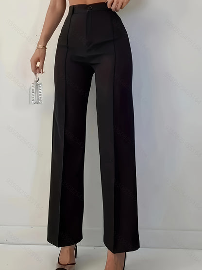 Elegant High-Waist Slim Pants for Women - Solid Color, Polyester, Machine Washable - Perfect for All Seasons