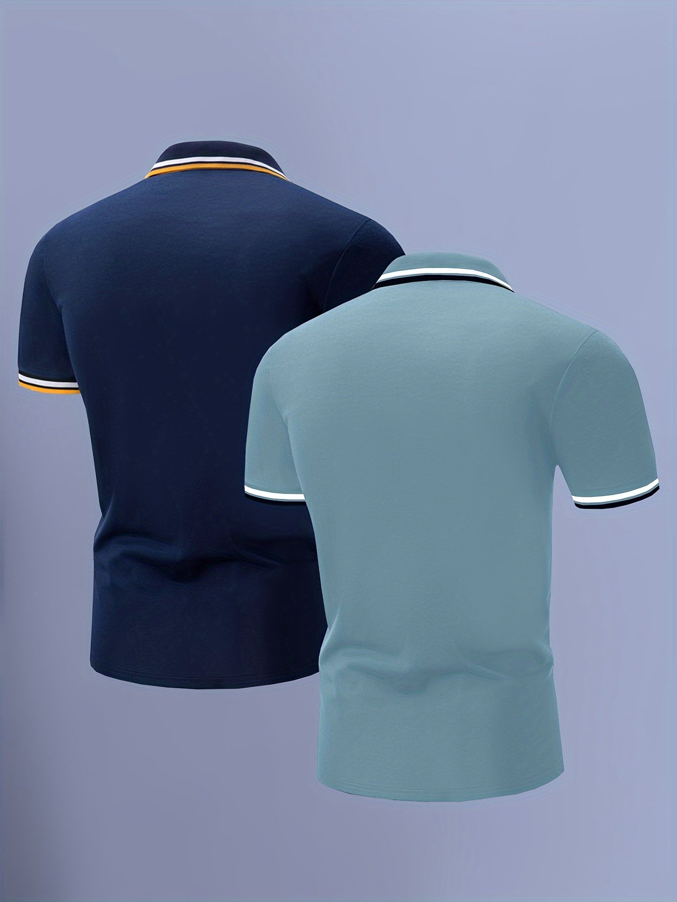 2 հատ տղամարդու կարճաթև վերնաշապիկներ կոնտրաստ օձիքներով - թեթև պոլիեսթեր, պաստել կապույտ և վարդագույն, շրջադարձային օձիքով, կոճակներով փակվող, սովորական, ամենօրյա և գործնական հագուստ, իդեալական ամառային կամ նվերների համար, կարճ թև վերնաշապիկներ