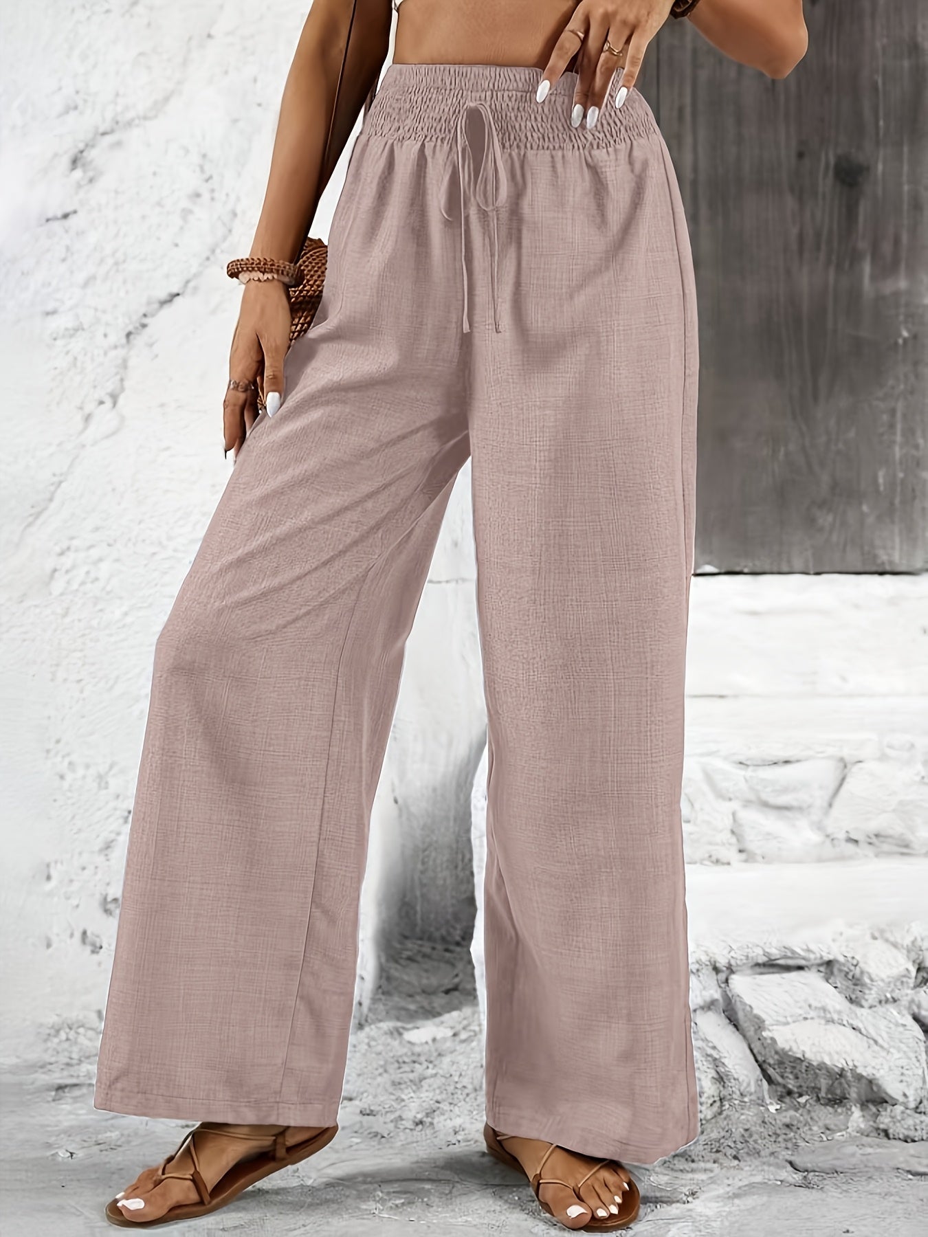 Elegant Solid Color Twisted Knot Straight-Leg Pants