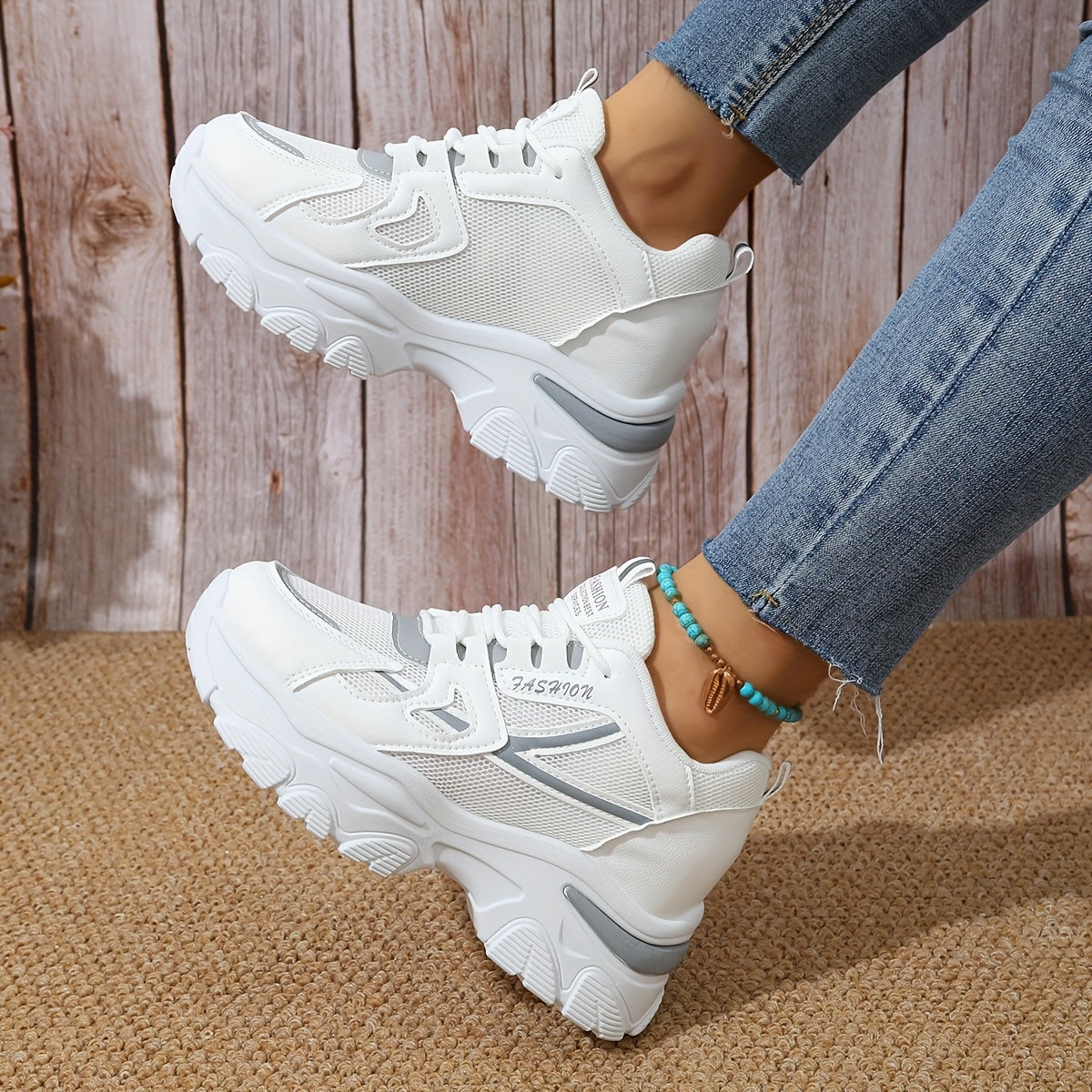 Women'S Fashion Sneakers 2024 - Breathable Mesh, All-Season Low Top Lace-Up Sports Shoes with Plain Toe, Man-Made Upper, Fabric Inner, Faux Sole, and Durable Insole