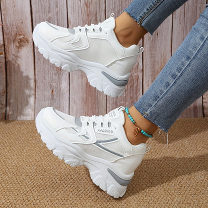 Women'S Fashion Sneakers 2024 - Breathable Mesh, All-Season Low Top Lace-Up Sports Shoes with Plain Toe, Man-Made Upper, Fabric Inner, Faux Sole, and Durable Insole