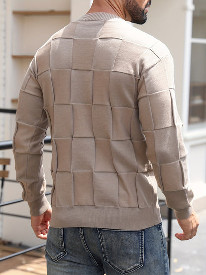 Տղամարդու կլոր վզնոցով, տեքստուրավորված երկրաչափական նախշերով, միագույն սվիտեր, աշնանային և ձմեռային նորաձև երկարաթև սվիտեր