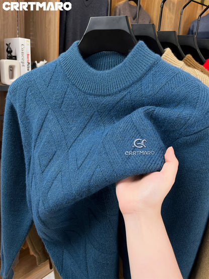 KATMARO ասեղնագործված սվիտեր տղամարդկանց համար, կլոր վզնոցով, տաք աշնանային և ձմռան համար, խիտ բրդյա, կիսաբարձր օձիքով հիմք, Shengyida-ի առօրյա տղամարդու հագուստ