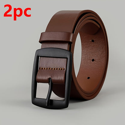 2pcs Luxury Faux Leather Belts with Metal Pin Buckle, Casual Style, Square Button Detail, for Men & Women, Ideal for Valentine'S Day, St. Patrick'S Day, Easter, Mardi Gras Day, Best for Christmas, Perfect for Thanksgiving