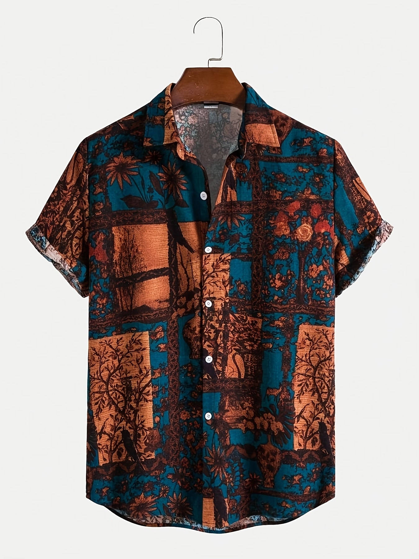 Men's Casual Printed Summer Shirt with Lapel Collar