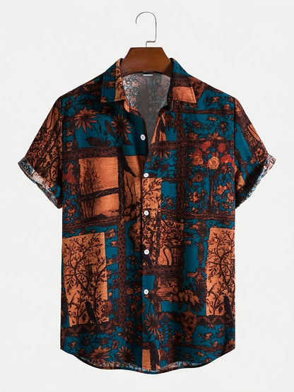 Men's Casual Printed Summer Shirt with Lapel Collar
