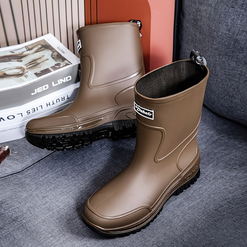 Men's Mid-Calf Rubber Rain Boots - Durable Non-Slip Outdoor Shoes