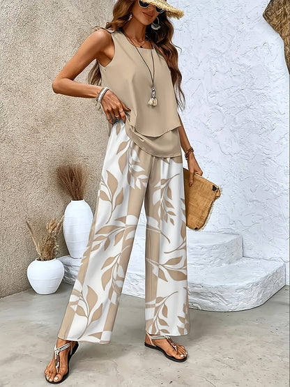 Elegant Sleeveless Cardigan and Floral Pants Set for Spring