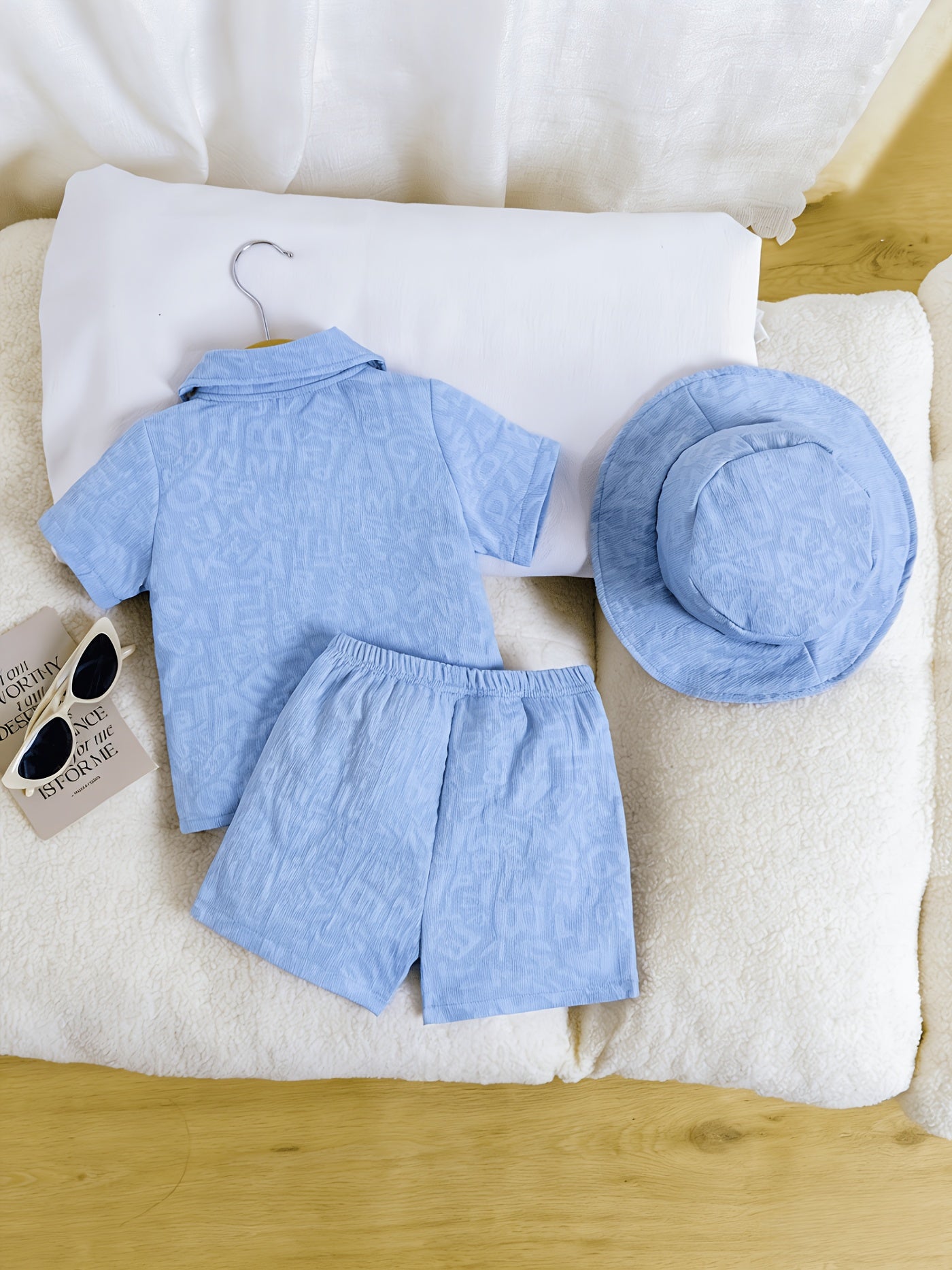 Boys' Summer Casual 3D Letter Print Shirt & Shorts Set with Hat