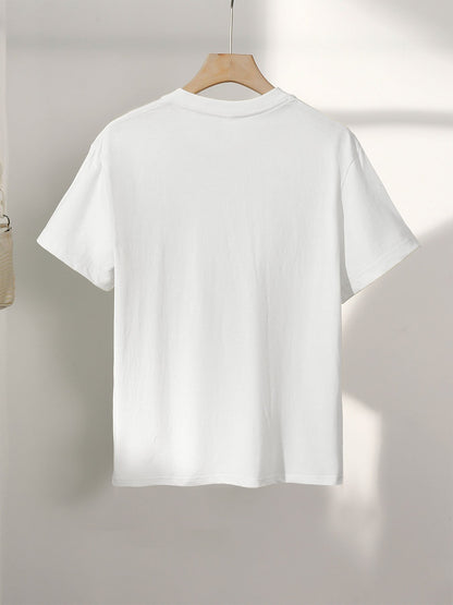 Women's Casual Cotton T-Shirt with Hummingbird Leaf Print