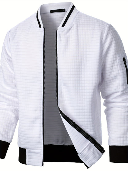 Men'S Zip-Up Jacket - Full-Zip Front Closure, Stand Collar, Lightweight Outerwear for Office, Casual & Formal Events - Spring/Fall Transitional Clothing - Easy-Care Modern Men'S Coat, Zip Up Jacket, Autumn Layering, Sleek Des