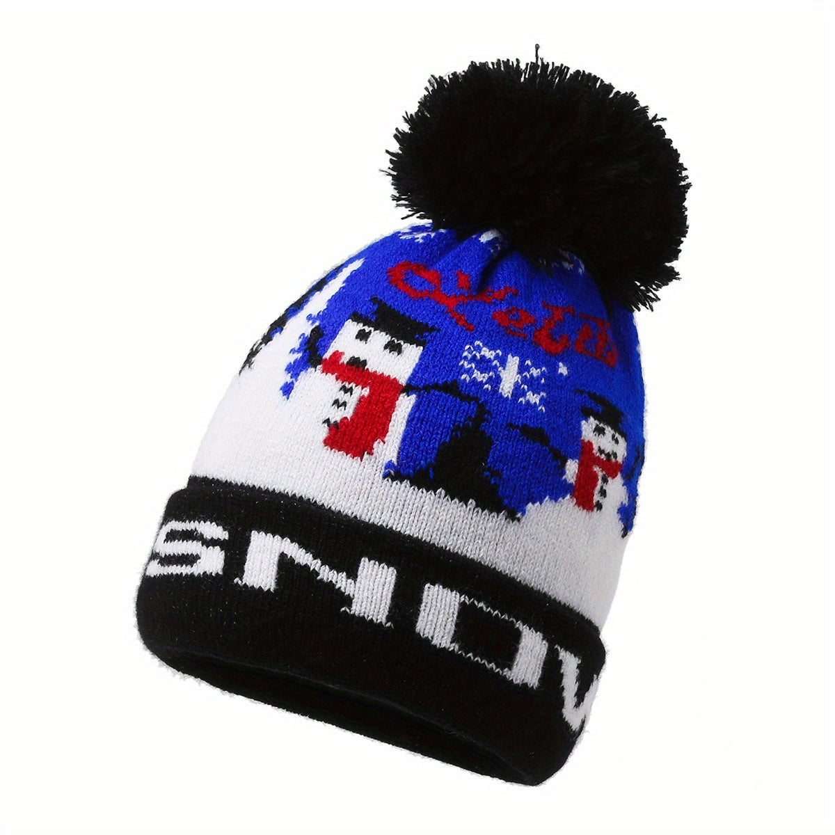 Unisex Adult & Youth Stretch Knit Beanie Hat Set with Deer & Reindeer Ears - Warm Winter Pom-Pom Christmas Cap, Red/White/Black, Hand Washable, Festive New Year's & Xmas Party Outfits, Casual Winter Wear, Deer Face Design wit