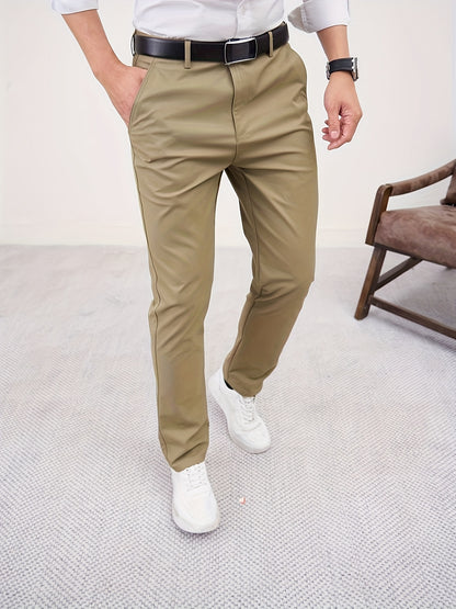 Men'S Casual Solid Color Regular Length Slight Stretch Woven Fabric Pants for Adult