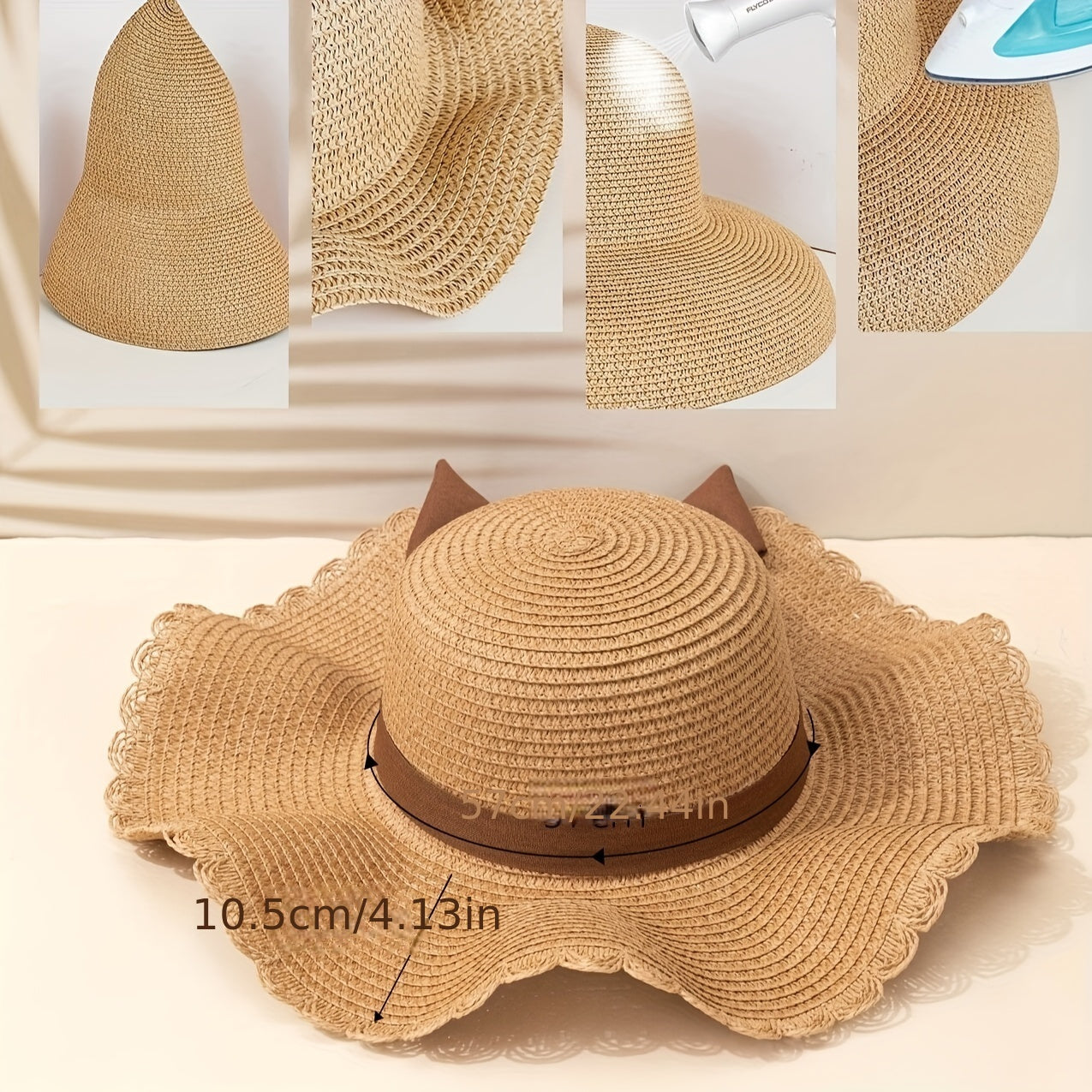 Women's Khaki Straw Hat with Bow – Lightweight Summer Beach Hat