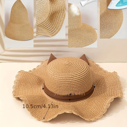Women's Khaki Straw Hat with Bow – Lightweight Summer Beach Hat