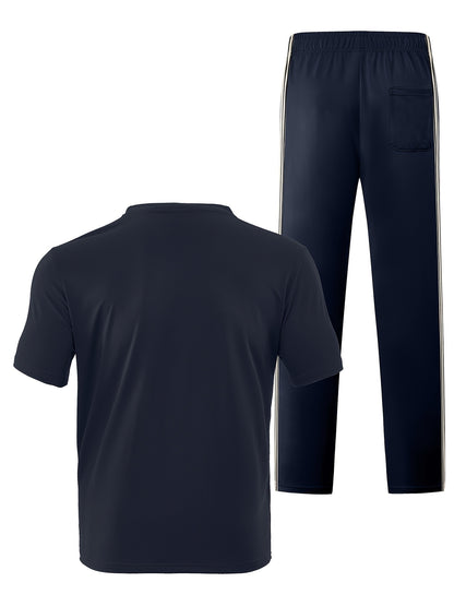 Men's Summer Quick-Dry Tracksuit Set with Striped Tee & Sweatpants