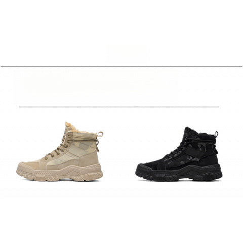 Men's High-Top Winter Boots with -Like Collar & - Heavy-Duty PU Upper, PVC Sole, Beige/Tan Lace-Up Snow Boots for Ice, Slush,, Outdoor (Warm Cold Weather Footwear)