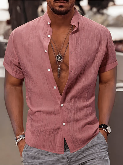 Men's Breathable Solid Color Stand Collar Short-Sleeve Shirt