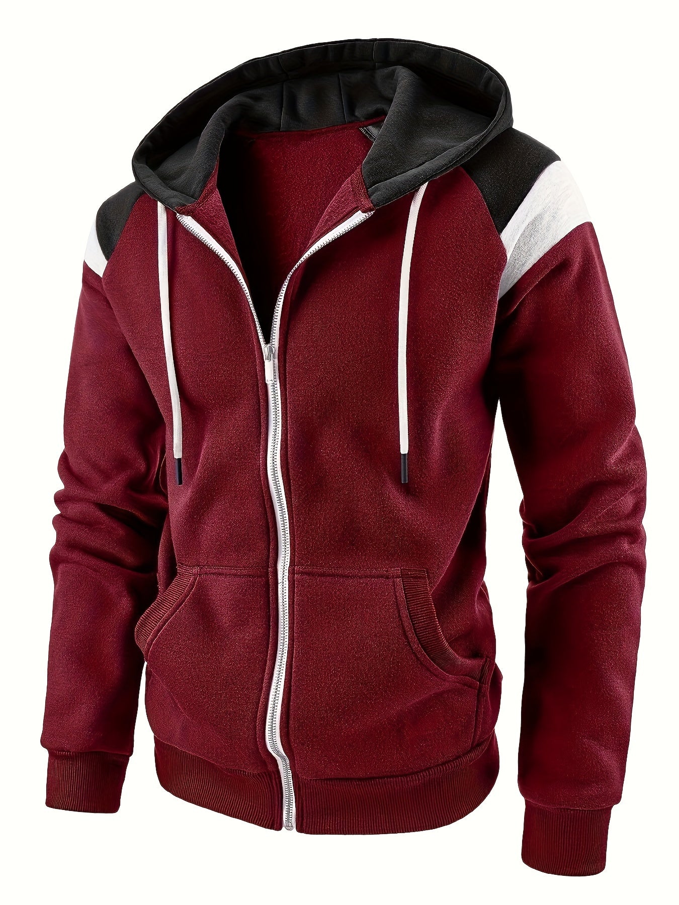 Men's Zip-Up Hoodie Jacket - Full-Zip Front Closure, Zipper Cardigan, Long Sleeve Pullover for Gym, Office, Everyday - Lightweight Warmth in Burgundy/Black/ Colors Available - Easy-Care Zippered Casual Outerwear, Hoodie Zip U